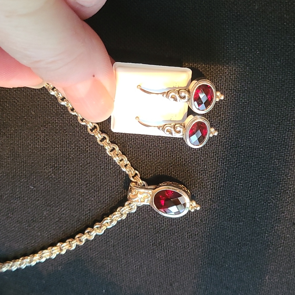 Sterling Silver Garnet Necklace with Matching Earrings